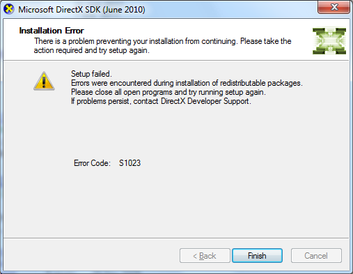 S1023 Error On Installing Directx Sdk Code Yarns